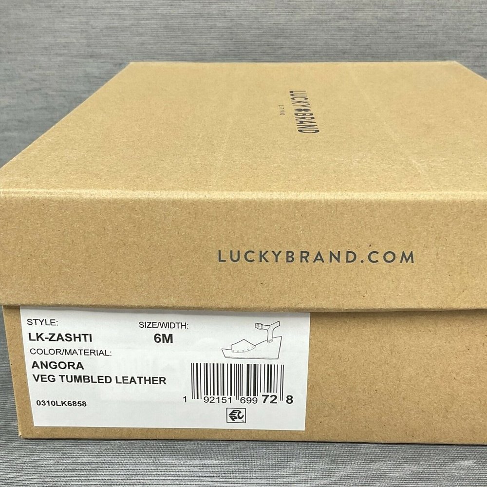 Lucky Brand Shoes Womens Sz 6 Zashti White Angora Vegan Leather Wedge Sandal New - Picture 10 of 10